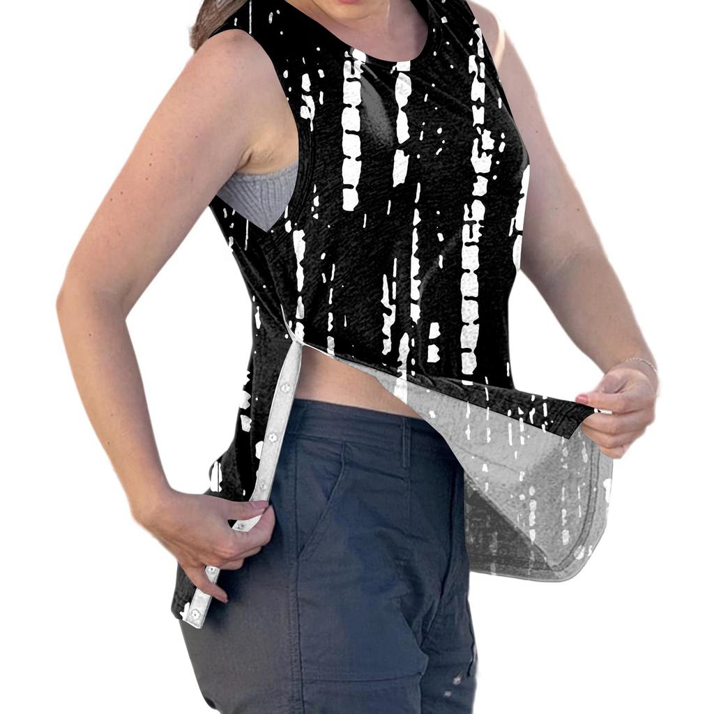 Women Shoulder Surgery Shirt Sleeveless Top with Tear Away Snap Closure and Cuff Design Floral Print Medical Recovery Apparel