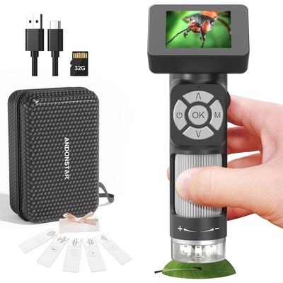 50x-500X Digital Microscope 2" IPS LCD Screen FHD 1080P USB Magnifier For PC PCB Repair Kids Insect Slide Observation Gifts 32GB