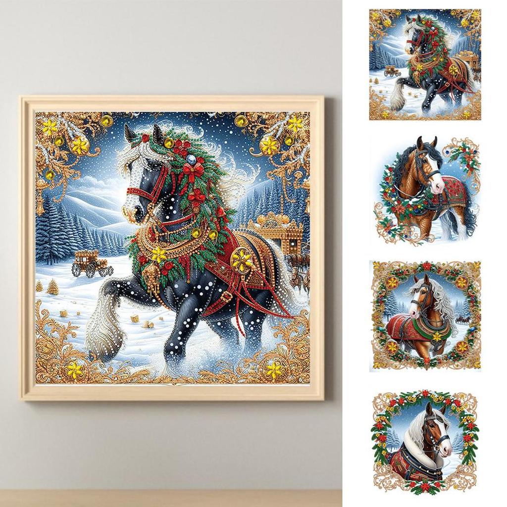 5D DIY Partial Special Shaped Drill Diamond Painting Xmas Horse Home Decor