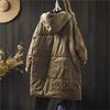 Women Vintage Hooded Parkas Button Solid Color Coats Winter Long Sleeve Pockets Warm Plus Cotton Parkas