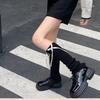 Women Sweet Bowknot Arm Leg Sleeves Ruffled Trim Sun Protective Ribbed Knit Arm Leg Covers Fingerless Gloves Accessories
