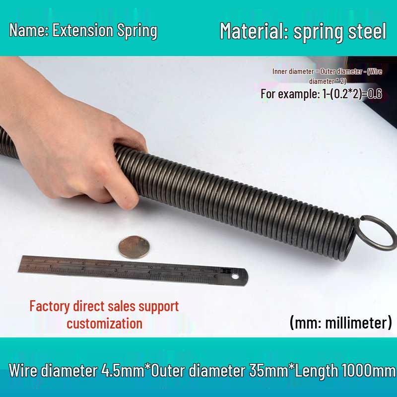 1m Spring Coil Extension with Hook - Strong Tensile Force, Thin Soft Sheath, for Tarpaulins & Sliding Doors