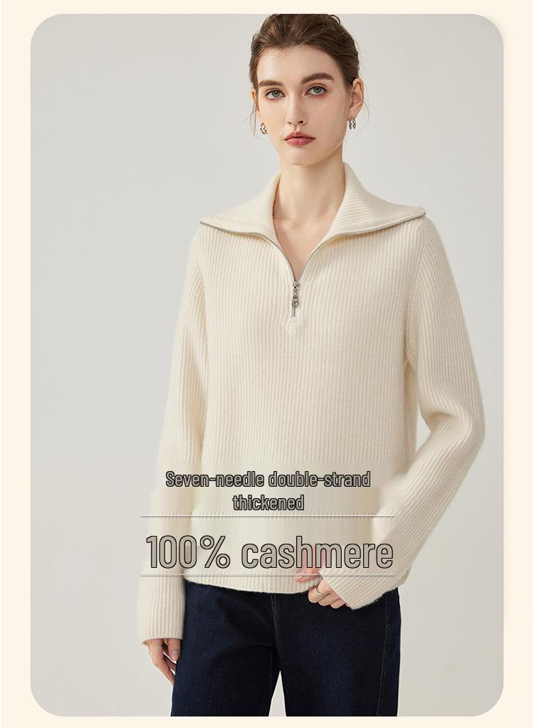 2026 Autumn/Winter Women's Half-Zip Ribbed Cashmere Sweater