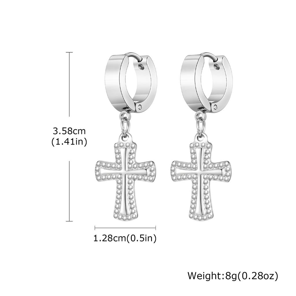 Stylish Cross Dangle Earrings for Men Boys,Stainless Steel Cross Huggies Hoop Earring,Trendy Jewelry Gifts