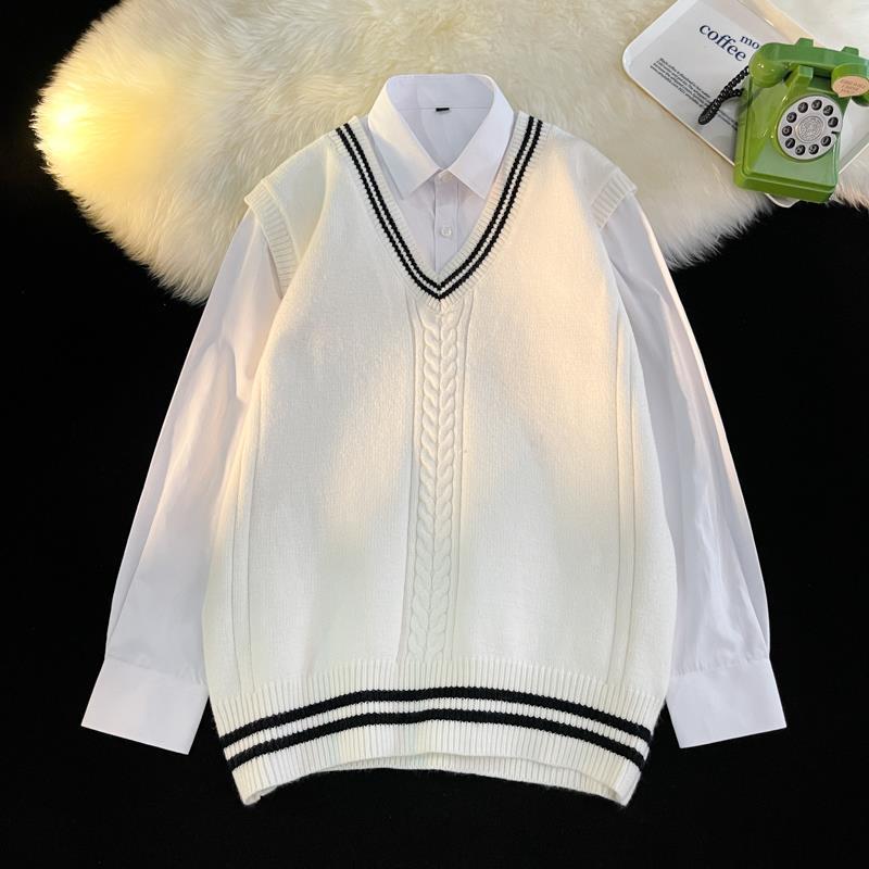 2024 Spring Hong Kong Trendy Men's Knitted Sweater Vest - College Style Wool Waistcoat