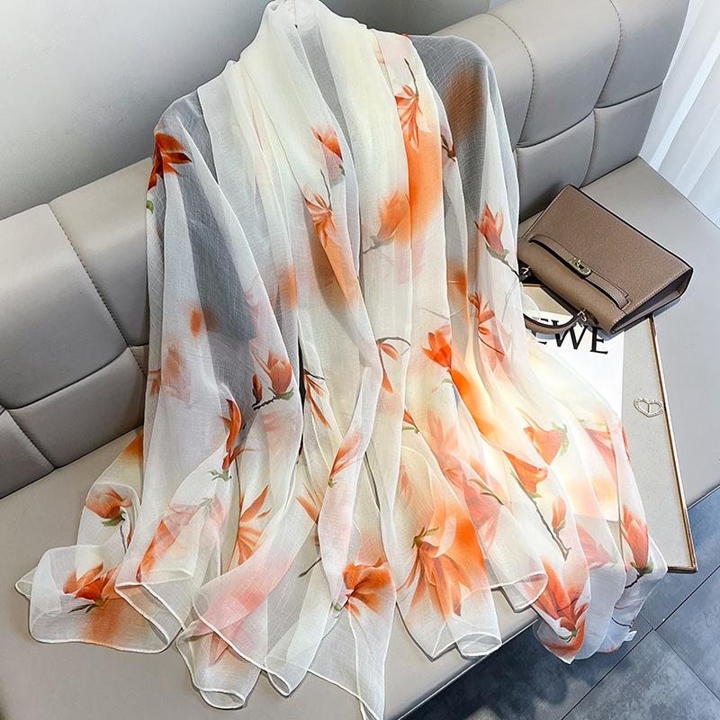Fashion Luxury  Oversized Ombre Petal Floral Silk Shawl Scarf Lady High Quality Turban Head Hijab Femme Wrap Foulards Snood