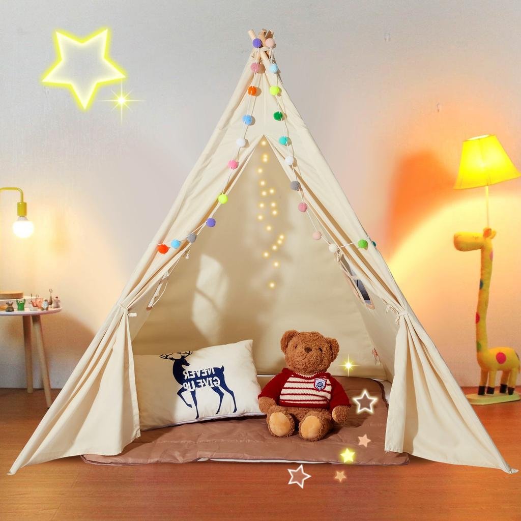 VEVOR Kids Play Tent, Teepee Tent for Kids 1-5 Years Old, Toddler Tent with Mat and Plush Decorative Balls