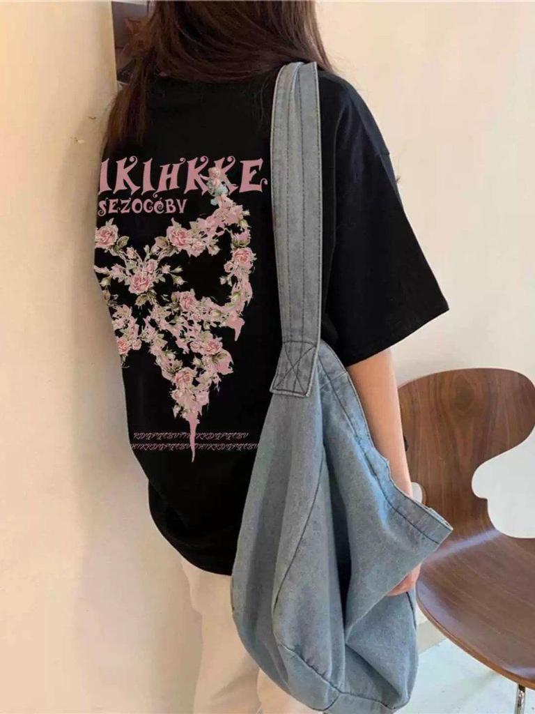 Unisex American High Street Chic Cotton T-Shirt, Summer Plus Size, Loose Fit for Men, Women & Couples