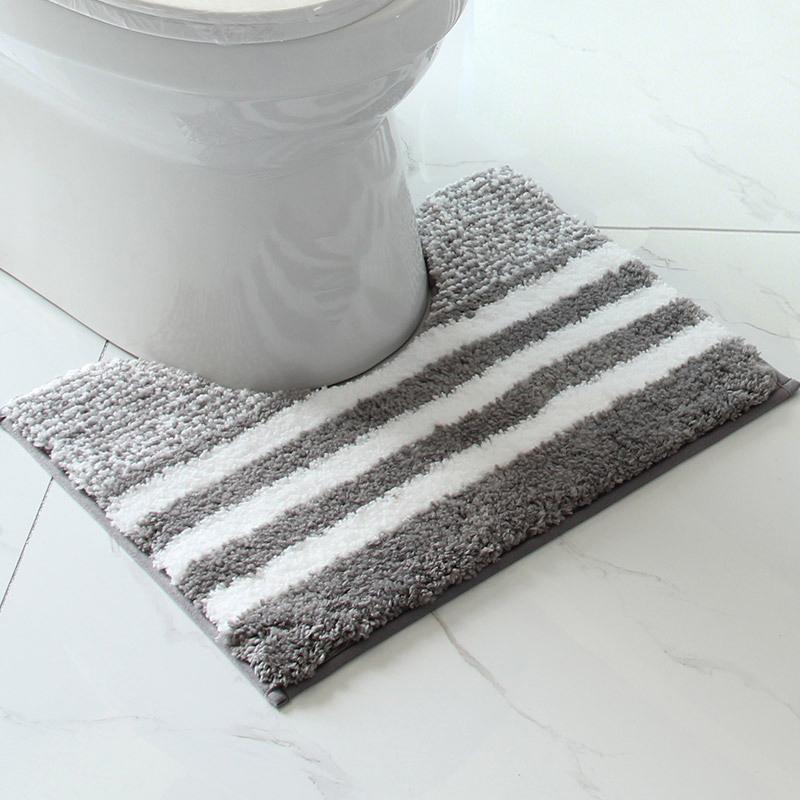 Striped Chenille U-Shaped Toilet Mat, Water Absorbent Non-Slip Bathroom Rug 40*50cm