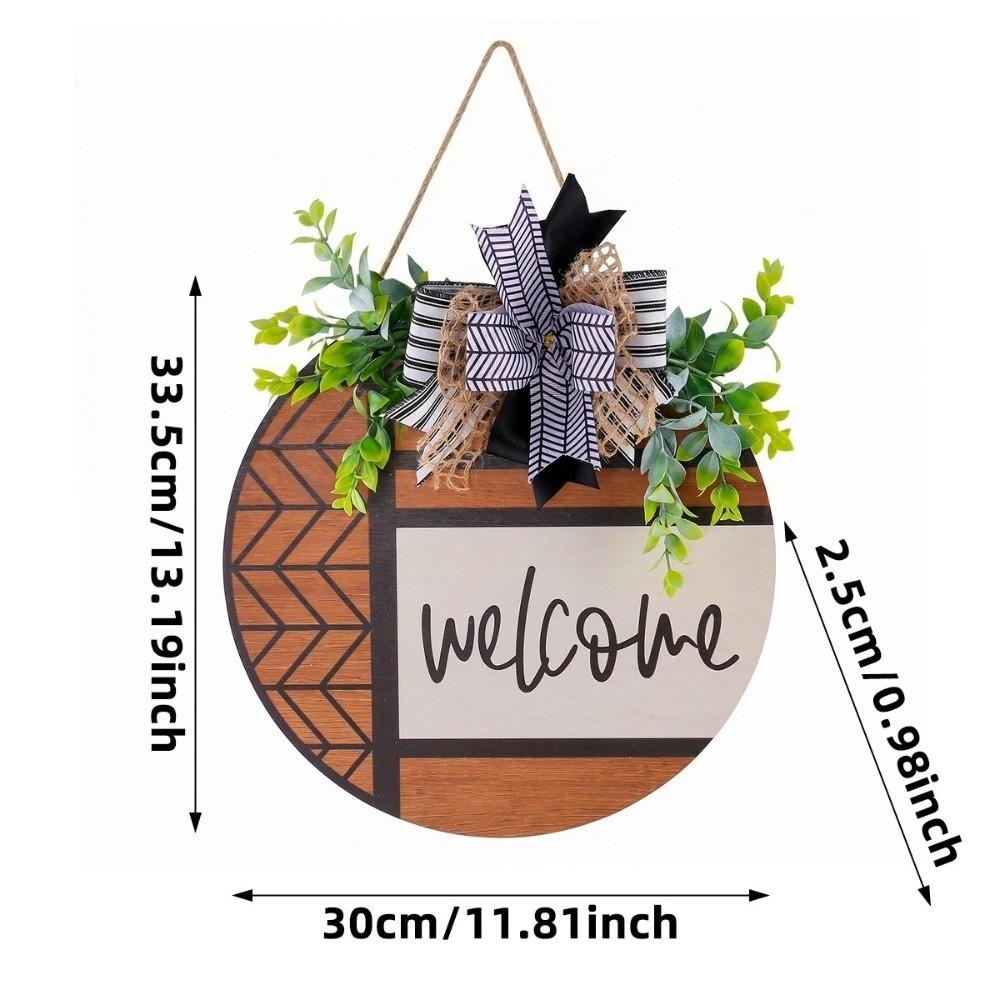 Wooden Door Wreath Artificial Plant Wall Art Creative Welcome Sign Porch Decor