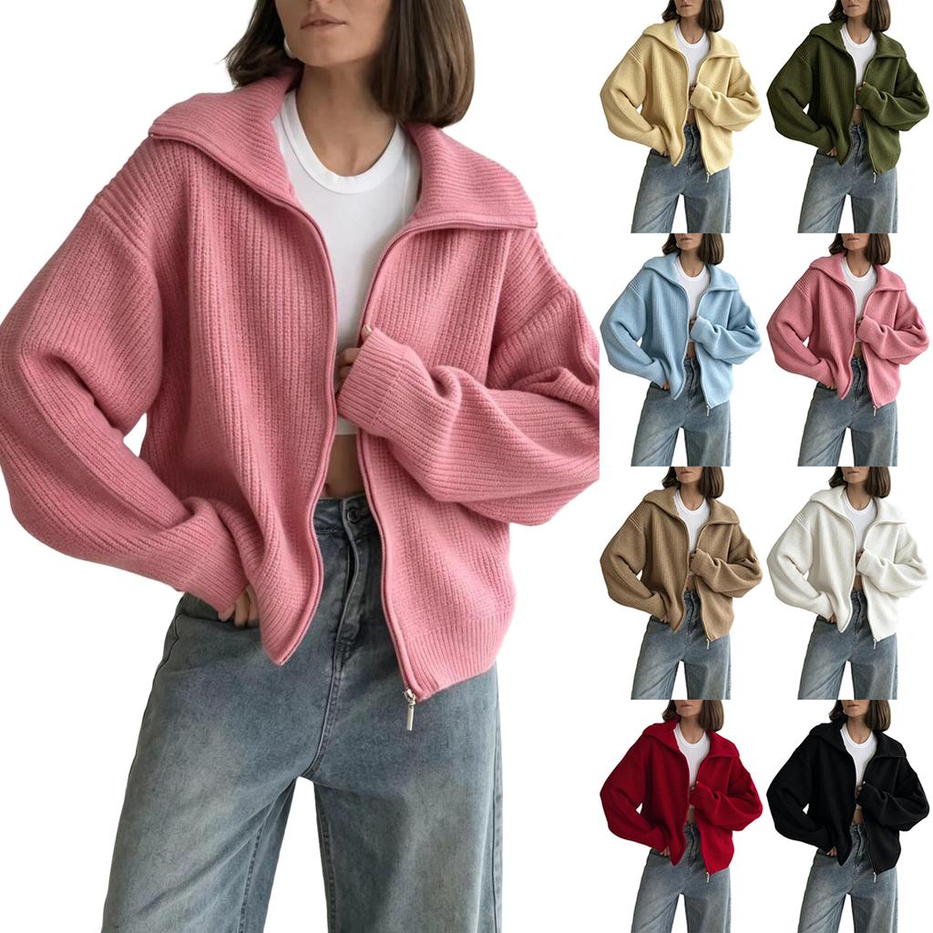 Cardigan da donna con colletto a tacca, maglione lavorato a maglia oversize loose fit per autunno inverno
