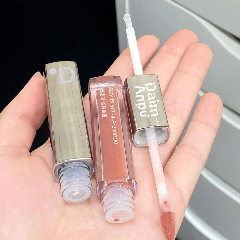Square Tube Double Head Lip Glaze Watery Transparent Lip Honey Glass Lips Matte Lipstick Female Makeup