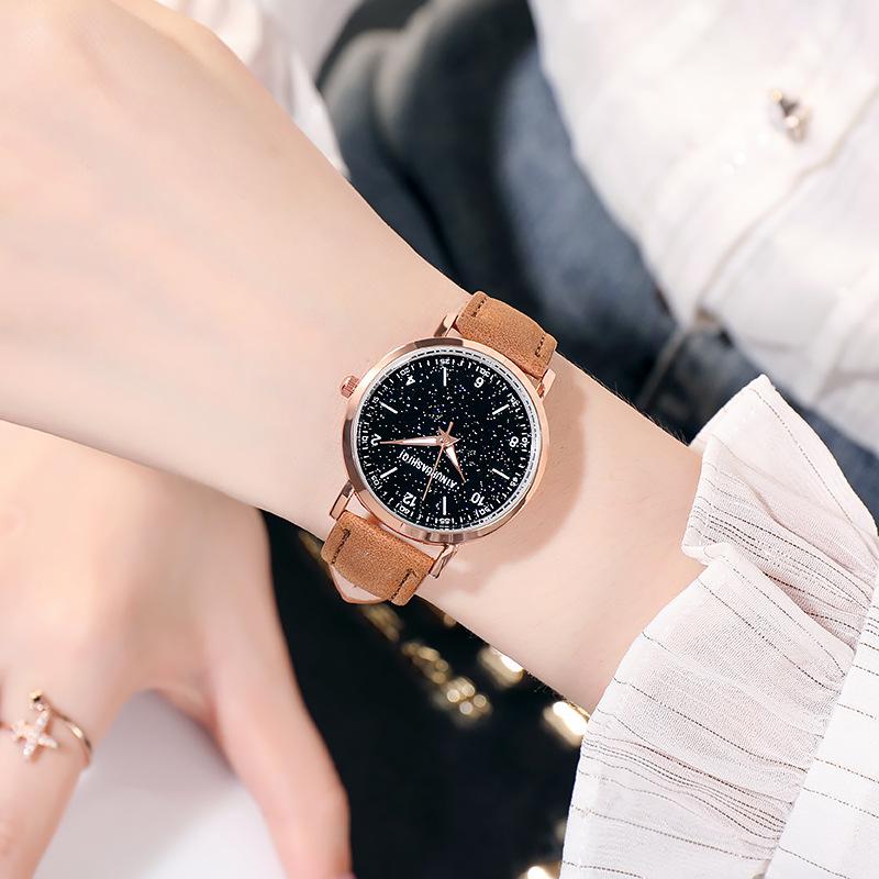 Fashion Quartz Analog Watches for Women Leather Strap Starry Sky Watch Casual Business Watch