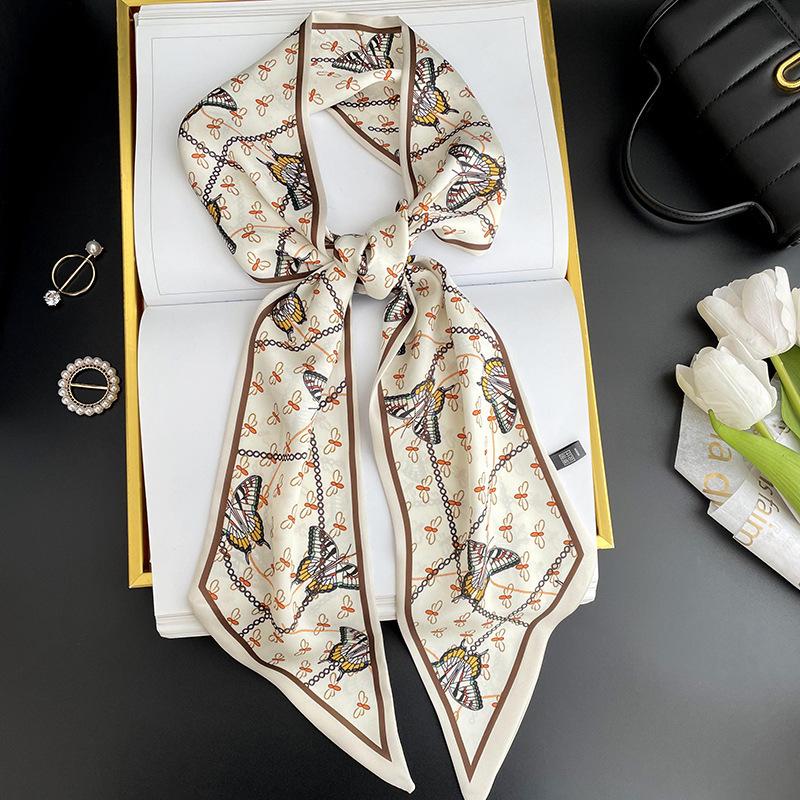 Simulated silk scarf, high-end women's headband, decorative scarf, streamer, fresh color matching, rhombus small scarf, headband.