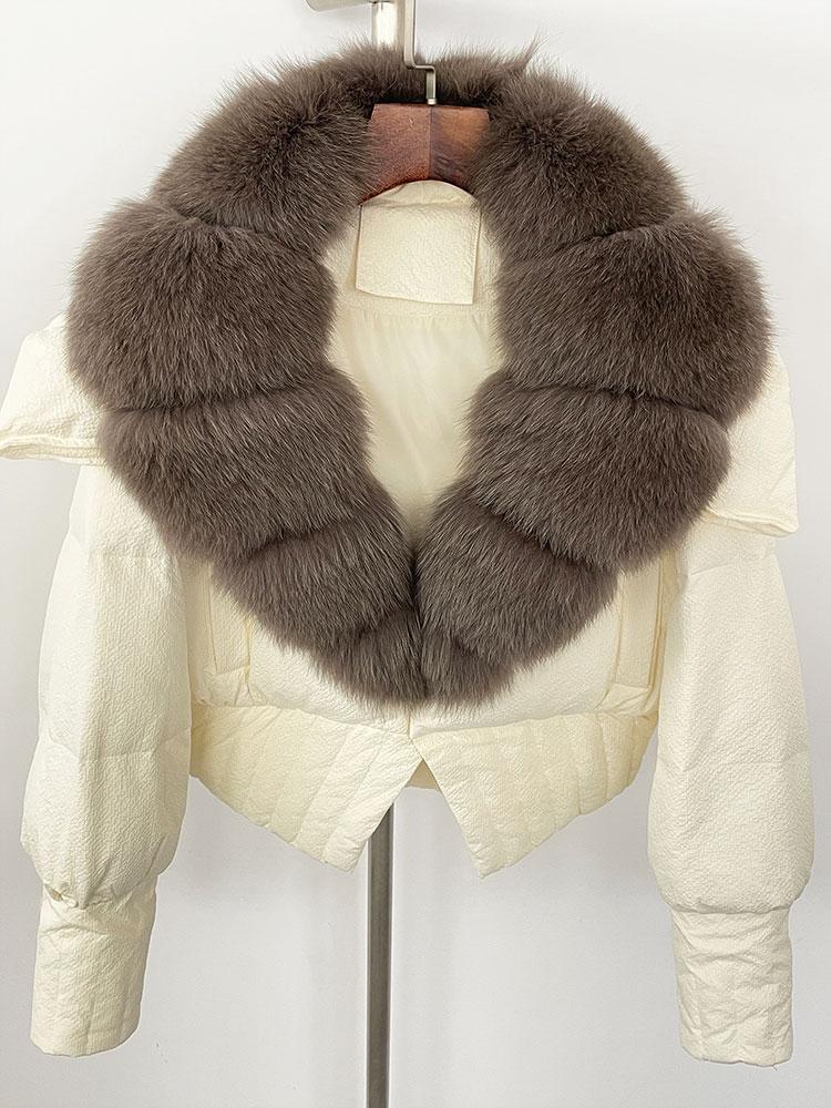 OFTBUY Down Jacket Women 2024 New Winter Natural Real Raccoon Fox Fur Collar Short White Duck Down Coat Thick Warm Casual Outerwear