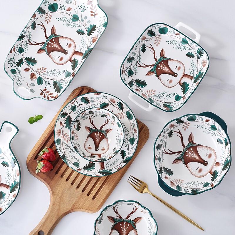 Japanisches Cartoon-Elch 31-teiliges Keramik-Geschirrset