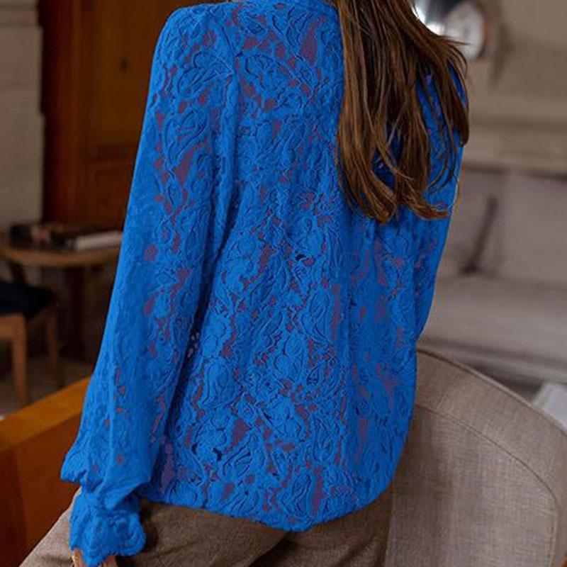 Ladies Spring Summer Hollow Lantern Sleeve All Match Blouse Lace Shirt Top