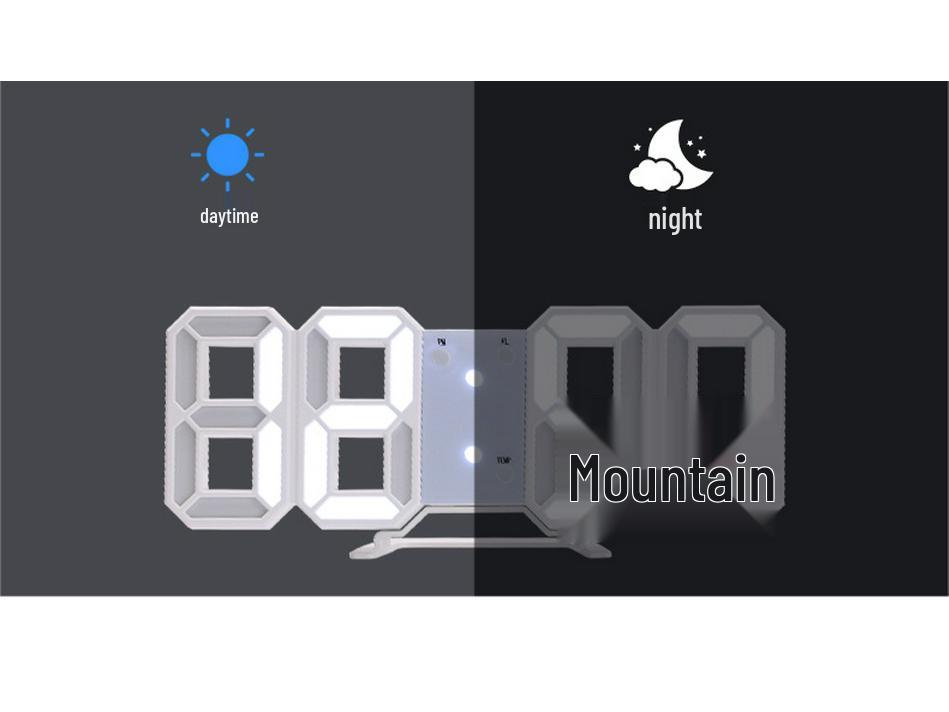 3D LED Digital Clock with Alarm, Calendar, and Thermometer for Living Room Wall