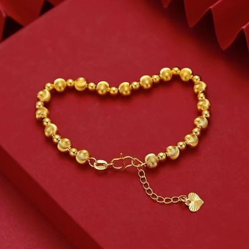 Lucky Gold Cat's Eye Bracelet Matte Finish Traditional Women's Laser Brushed Bead Bracelet Intertwined Pattern Alloy
