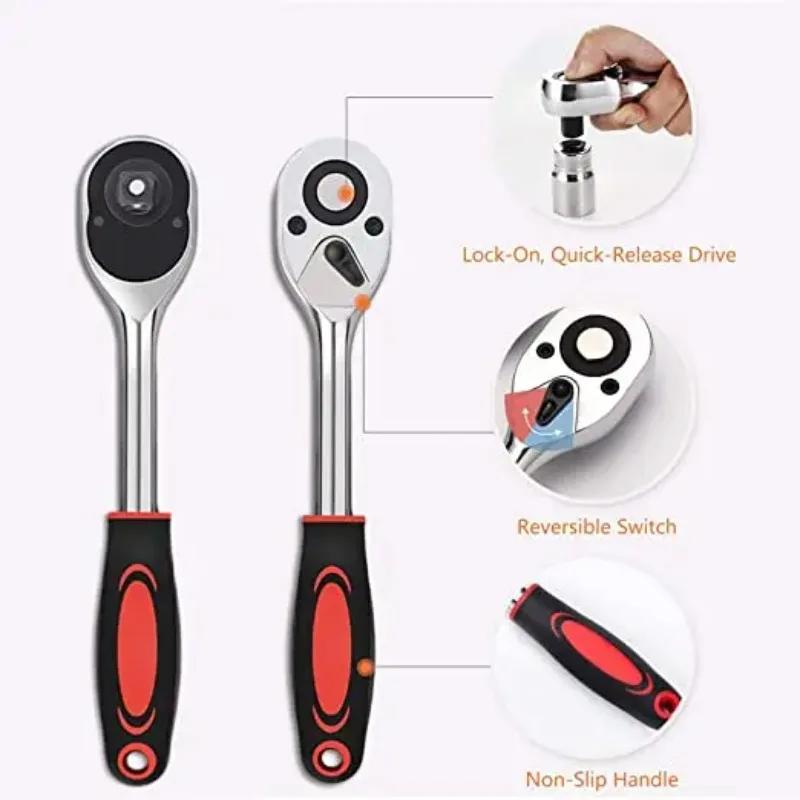 Adjustable 1/4 Ratchet Wrench - 24 Tooth Straight Shaft Ratchet Wrench with Non-slip Handle for Bicycle and Automotive Repair