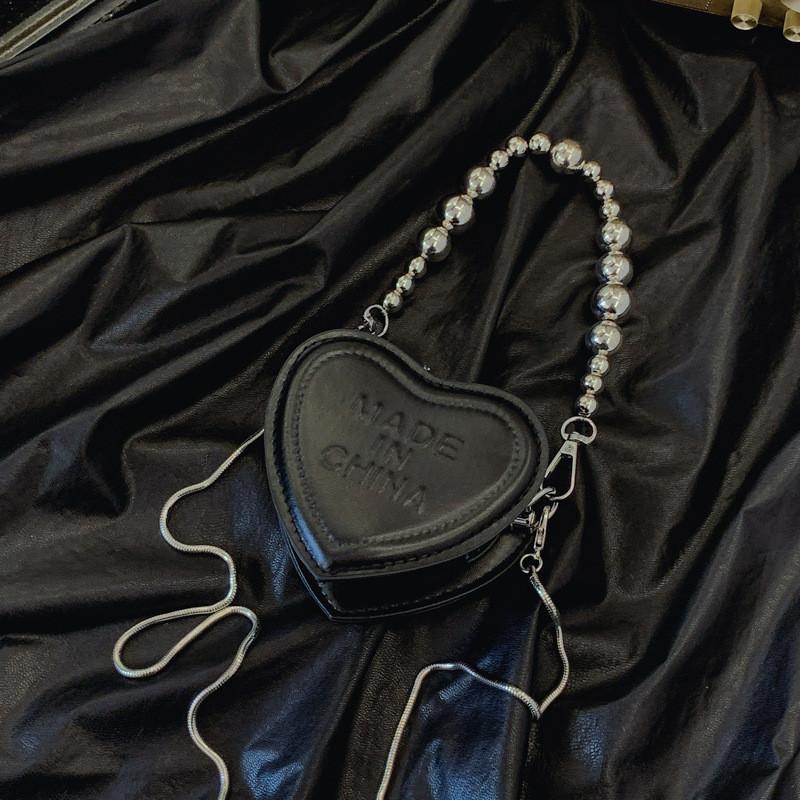 2024 Adorable Heart Shaped Mini Beaded Handbag Chic Pu Shoulder Bag For Casual Outfits