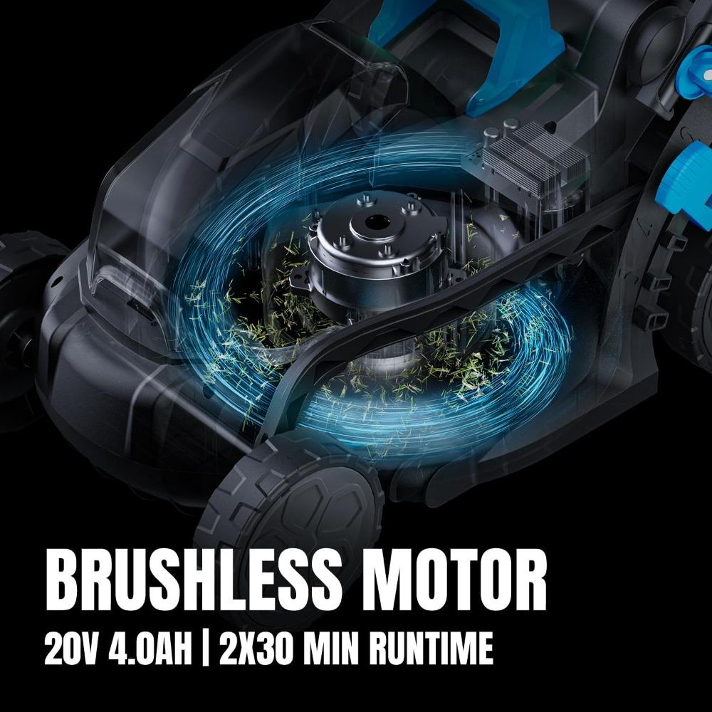 Electric Lawn Mower with Brushless Motor, 20V 13 Inch Cordless Lawn Mower with 5-Position Cutting Height Adjustment, 2x4.0Ah