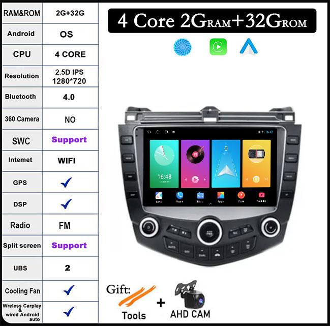 9 Inch Android 14 Car Radio For Honda Accord 7 2003-2007 Stereo Multimedia Player Carplay Android Auto WIFI Bluetooth GPS