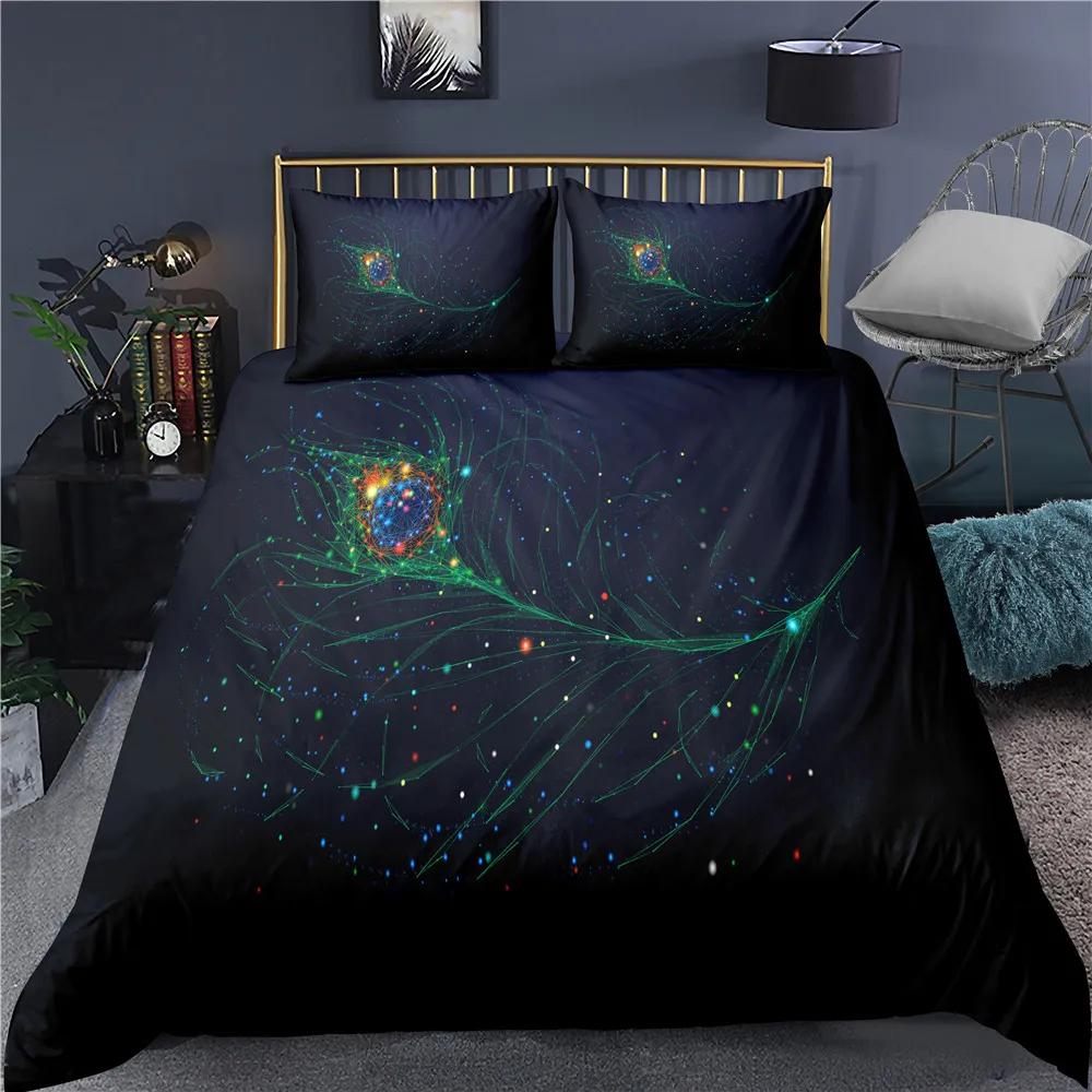 Peacock Duvet Cover Plum Blossom Decor Bedding Set King Size Crane Peacock Feather Floral Pattern Romantic Polyester Quilt Cover