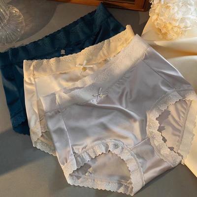 Ice Silk Underwear for Women with No Trace High Waist Large Size Pure Cotton Crotch Antibacterial Lace Edge Sexy Breathable Panties