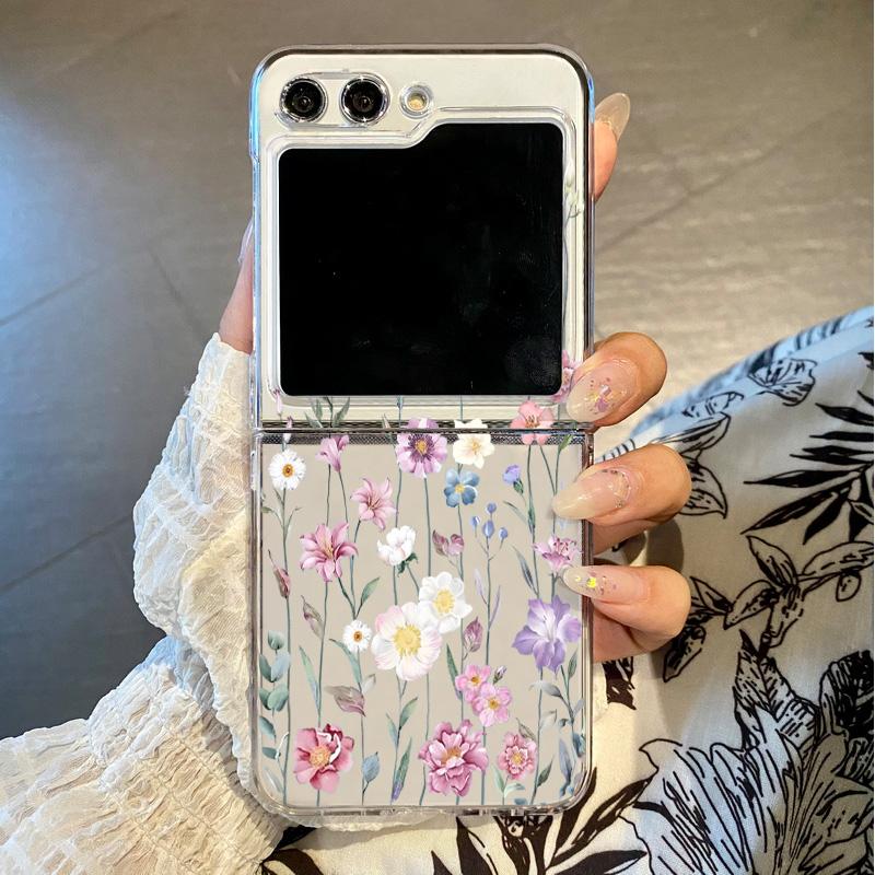 

Для Samsung Galaxy Z Flip 4 5 3 6 5G Цветочные цветы Прозрачный чехол Противоударный складной жесткий чехол для телефона из ПК для Samsung Z Flip3 Flip5 For Samsung Galaxy Z Flip 3