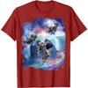 Galaxy Cat Riding Shark Space Graphic Print Mens Casual Cotton Tshirt