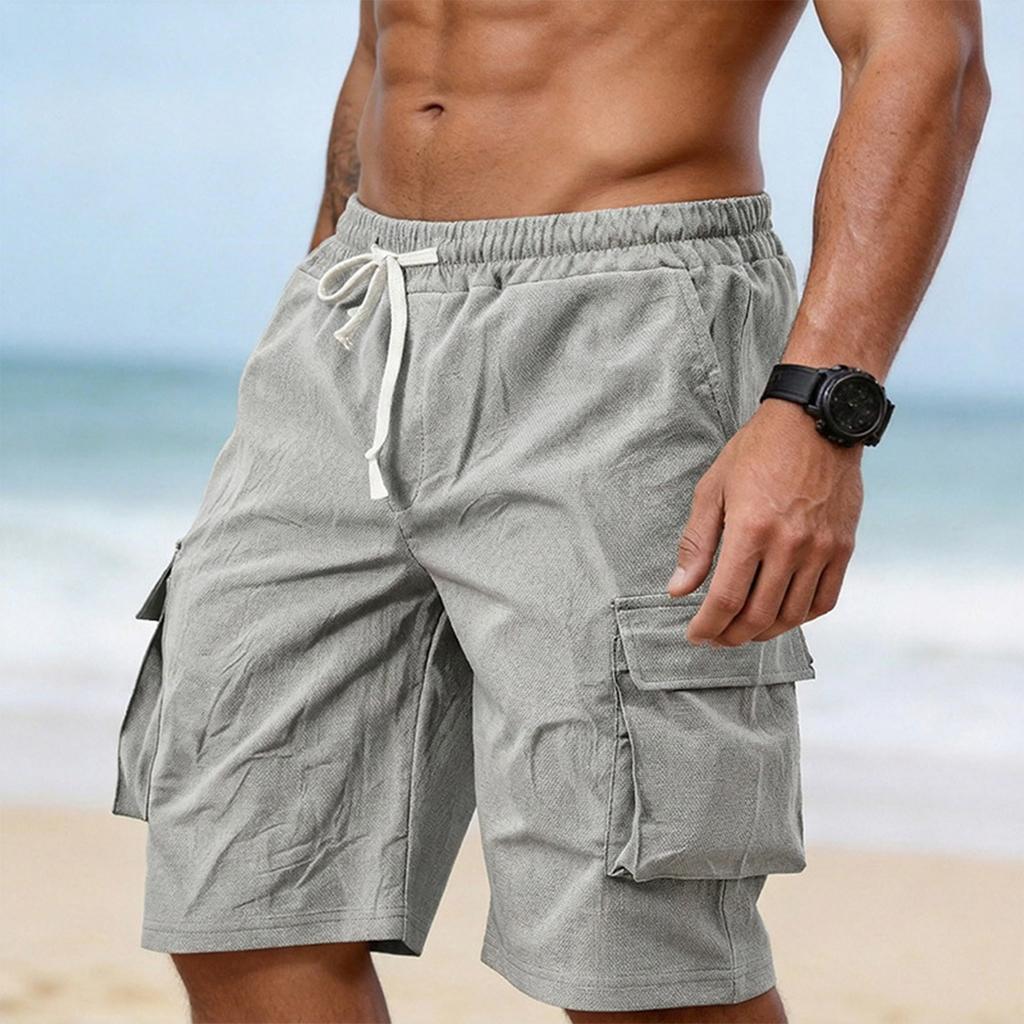 Men's Casual Outdoor Cargo Shorts Elastic Waistband Drawstring Utility Pockets Lightweight Durable Workwear Bottoms