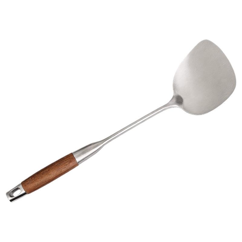 3L Stainless Steel Spatula Set Wooden Handle Thickened Stir-fry Spoon Soup Spoon Colander Kitchen Utensils Household Stir-fry Spoon Frying Spatula