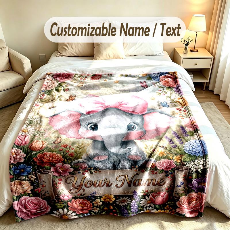 Elefanten-Thema Weiche Decke Personalisierter Benutzerdefinierter Name Textdruck Warme Decke Zuhause Sofa Schlafzimmer Dekoration