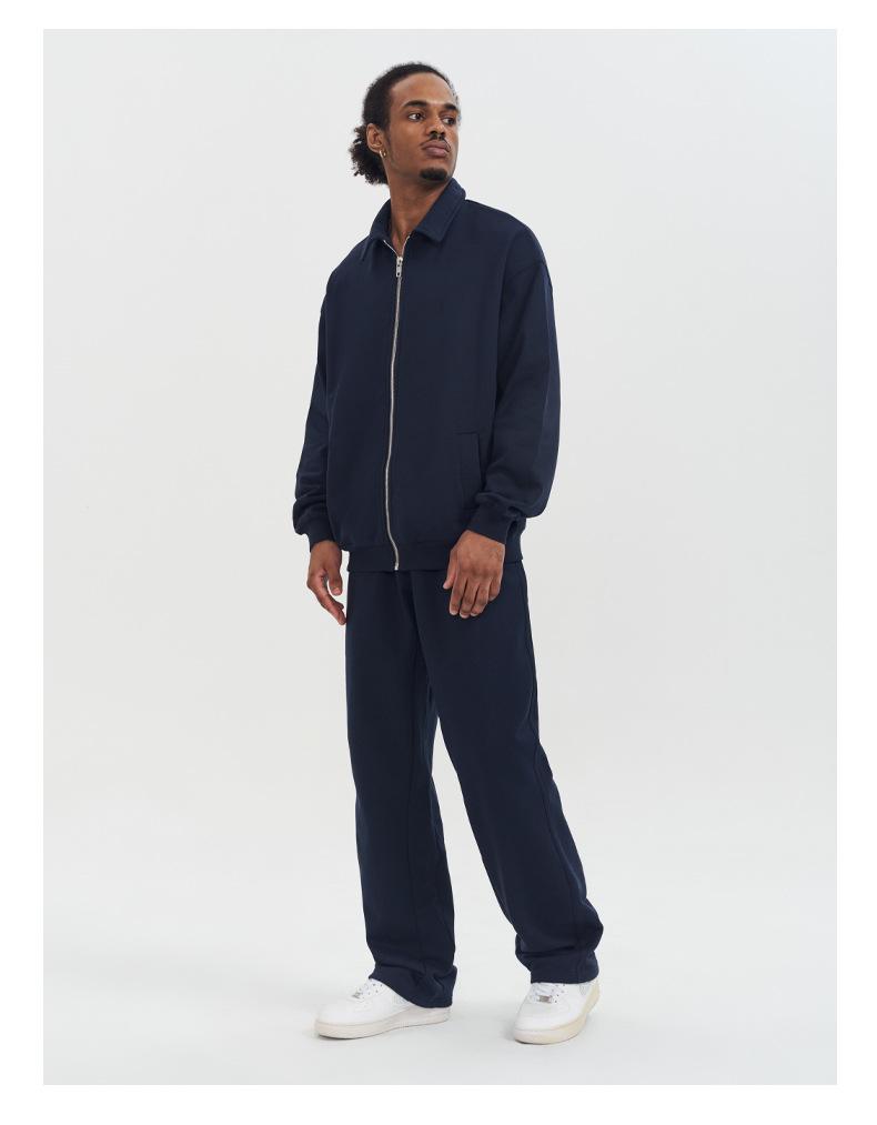Completo con Felpa con Cappuccio e Pantaloni della Tuta Streetwear Americano 430G Fodera in Pile Collo a Polo Zip-Up Tuta Casual