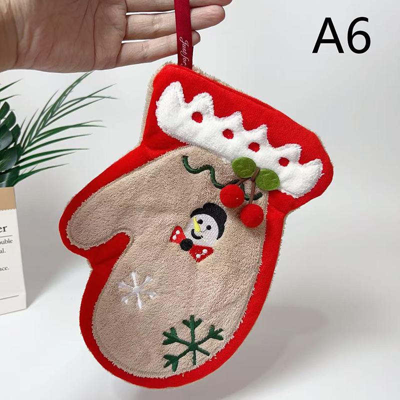 Cute Christmas Hanging Hand Towel Snowman Santa Claus Xmas Tree Shape Towels Kitchen Bathroom Absorbent Hand Cloth Xmas Decor
