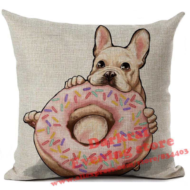 Federa per Cuscino in Lino Stampata Bulldog Francese Divertente Decorazione per la Casa Federa per Cuscino Decorazione Soggiorno Cuscini Decorativi 45X45Cm