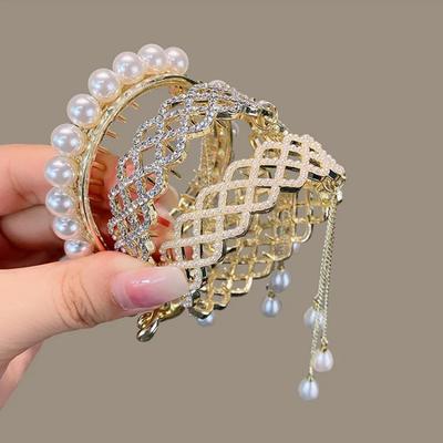 New Rhinestone Pearl Ponytail Hairpin Female Grab Clip Girls Headwear Girls Kids Hair Accessories