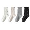 Gray Women's Mid-Calf Socks - Autumn/Winter Pure Cotton with Japanese Ruffle Edge & Polka Dots