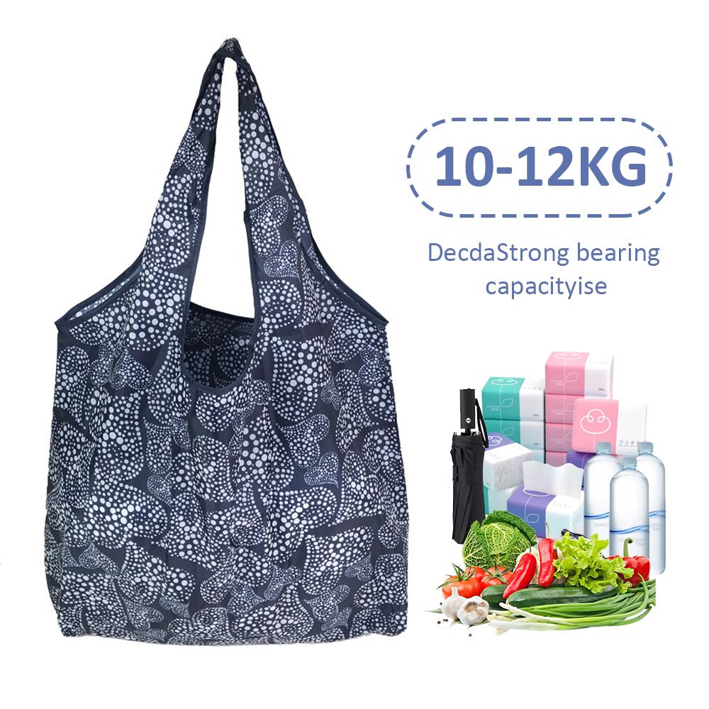 Fashion Printing Foldable Eco-friendly Shopping Bag Tote Folding Pouch Handbags Convenient Large-capacity For Travel Grocery Bag