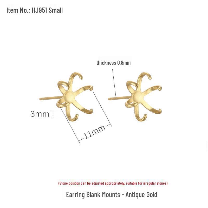 

Крепление для серег-пуссет из 18-каратного золота в виде неправильного когтя для самостоятельной установки нефрита или жемчуга