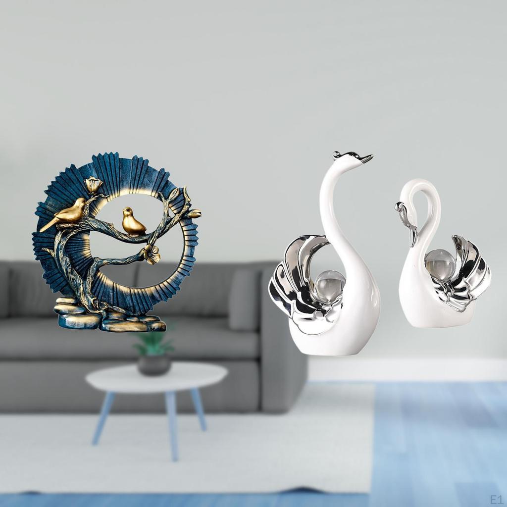 Figurine Craft Knick Knack Resin Swan Figurines for House Decorations Bookshelf Living Room Indoor