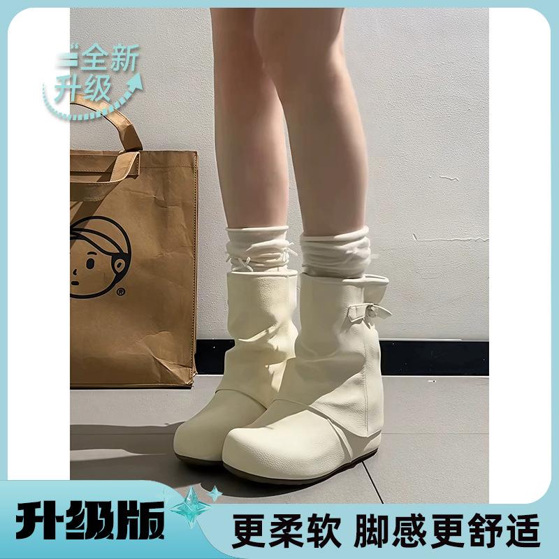Inner height increase~ suede brown thick-soled belt buckle short boots women's summer small pleated trousers Birkenstock boots
