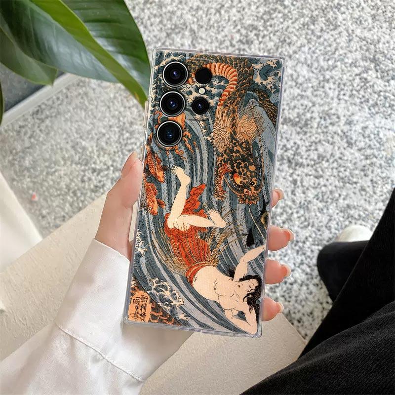 Hokusai Kanagawa Great Wave Phone Case For Samsung Galaxy S24 S23 Ultra S22 S20 S24 Plus S21 FE Clear Cover Japanese Art Fundas