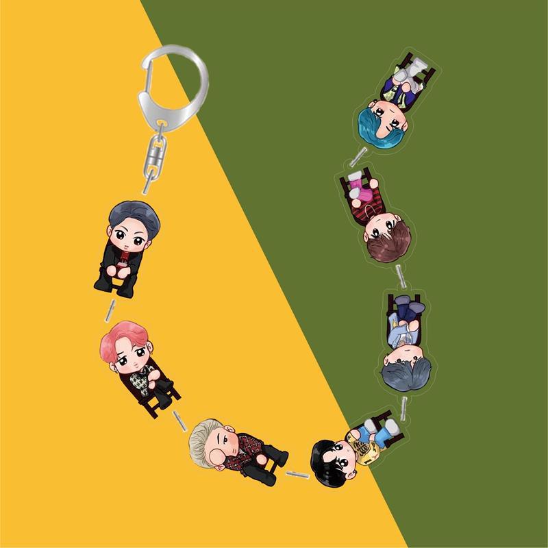 BTS Cute Cartoon Acrylic Chain Keychain, Bangtan Boys Multi-Figure Beaded Charm, Kpop ARMY Fans Bag Accessory