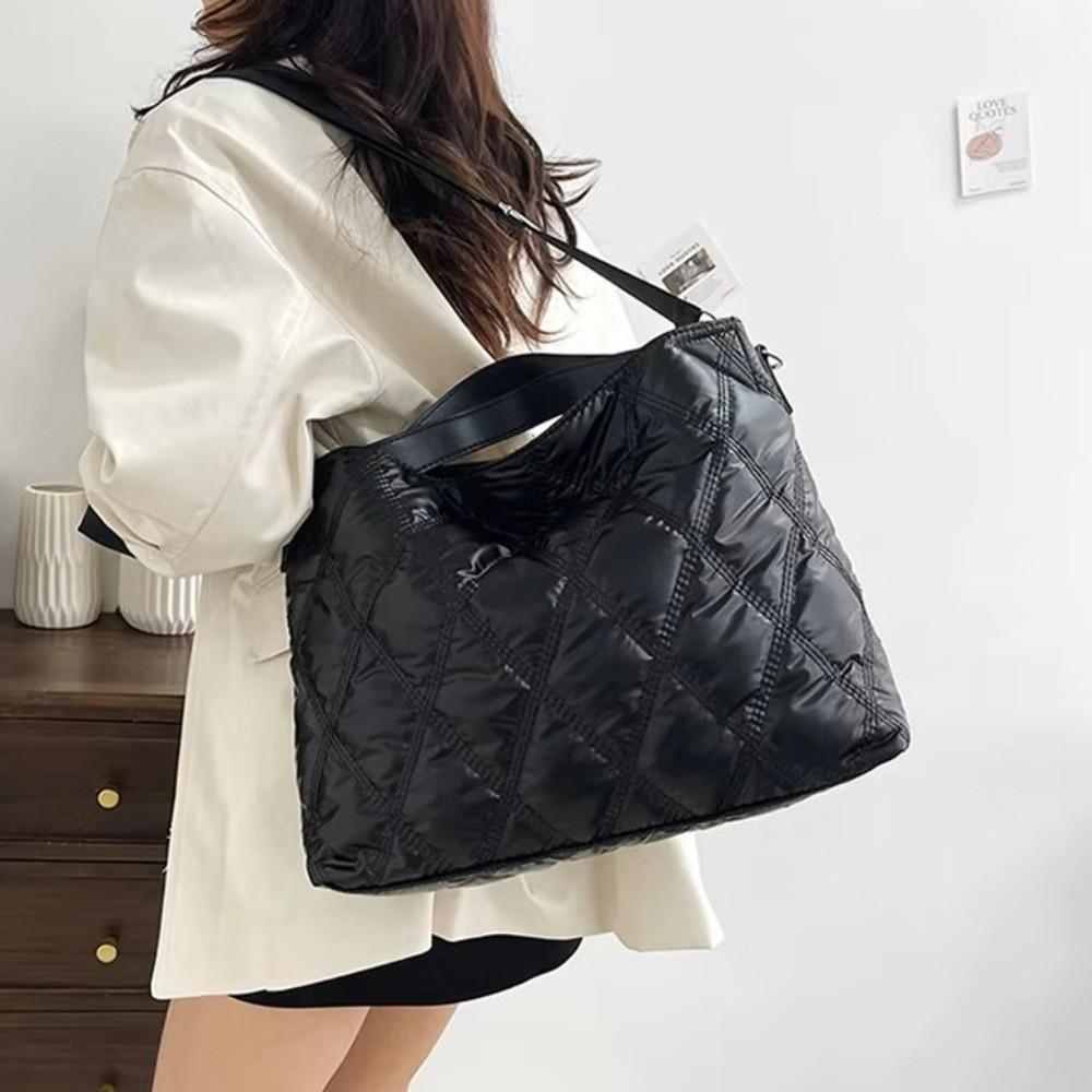 Soft Handle Puffer Rhombus Shoulder Bag Wear Resistant Quilted Patterned Tote Bag  Daily Use