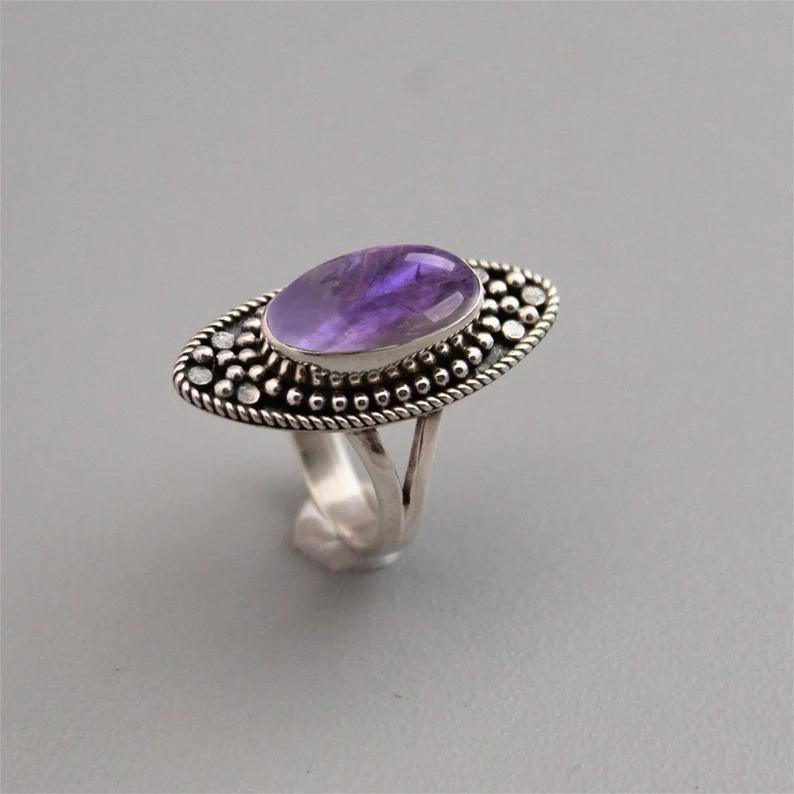 Amethyst Oval Gemstone Ring, Solid 925 Sterling Silver Ring, Handmade Jewelry, Women Ring, Gift For Her