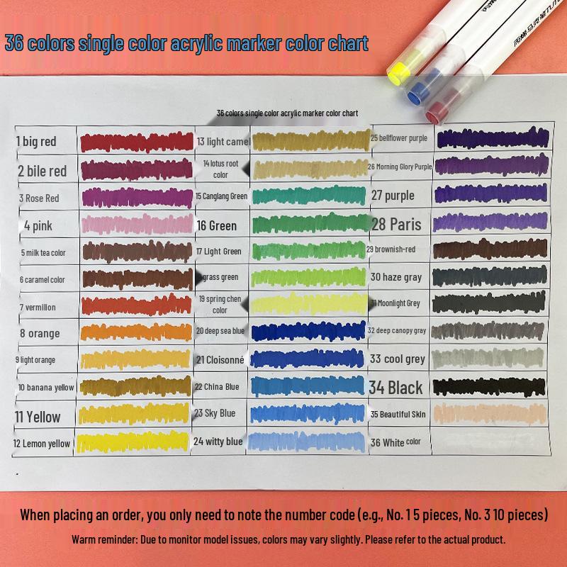 Single Color 36-Pack Waterproof Art Markers - Black, White, Red Opaque - Ideal for Kids' Painting