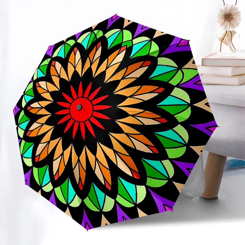 

1pc Colorful Mandala Pattern Automatic Folding Umbrella - Portable 3-Fold Design, 8-Bone Iron Frame Outdoor Umbrella, Ideal Gift for Fans, Travelers,