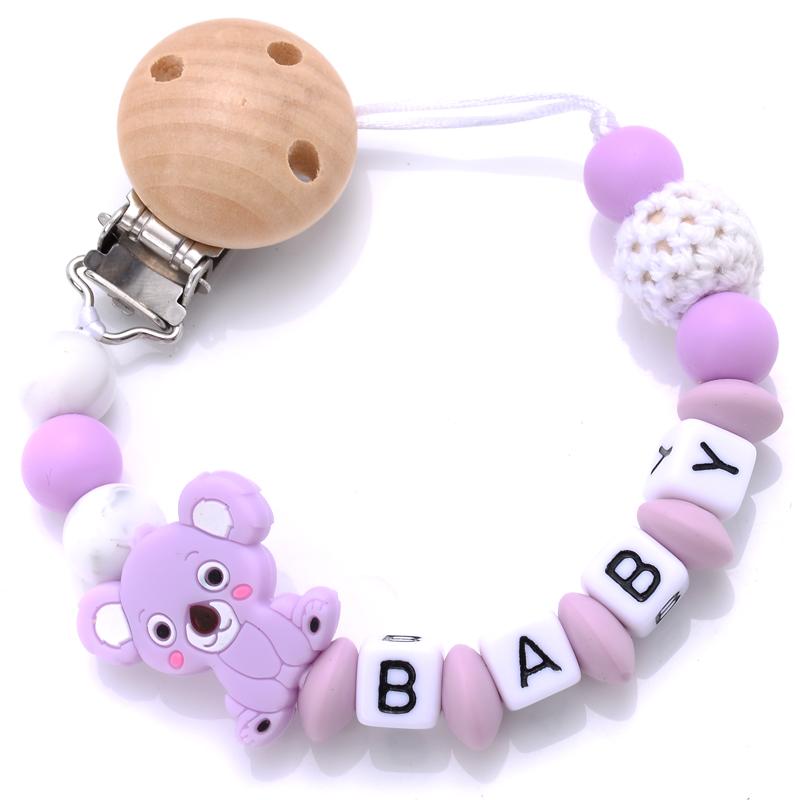 Baby Beech Teether Pacifier Clips Personalized Name Silicone Teether Geometric Crochet Beads Chain Pacifier Clips Nipple Clip